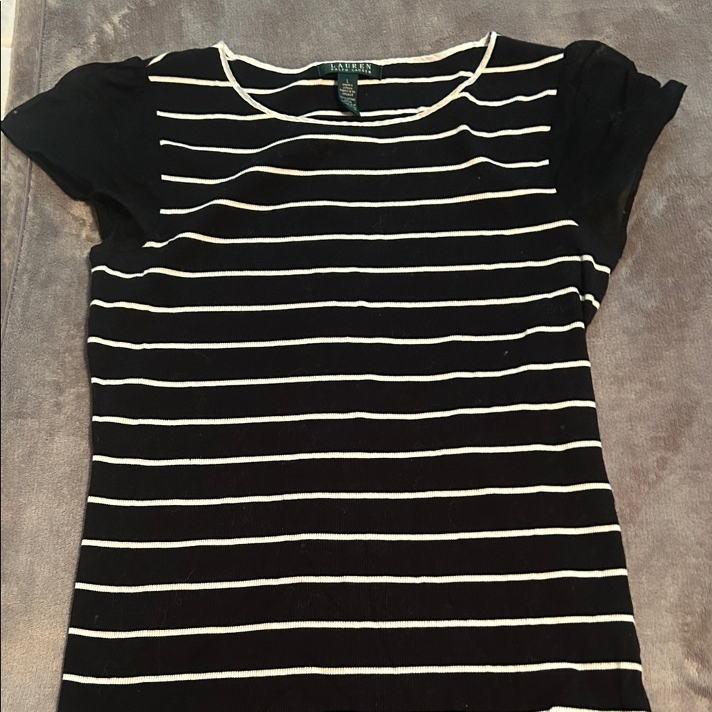 Lauren by Ralph Lauren Black and White Striped Tee